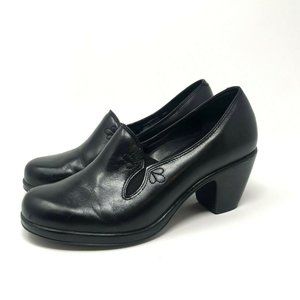 Dansko Beth Black Leather Dress Platform Clogs 38